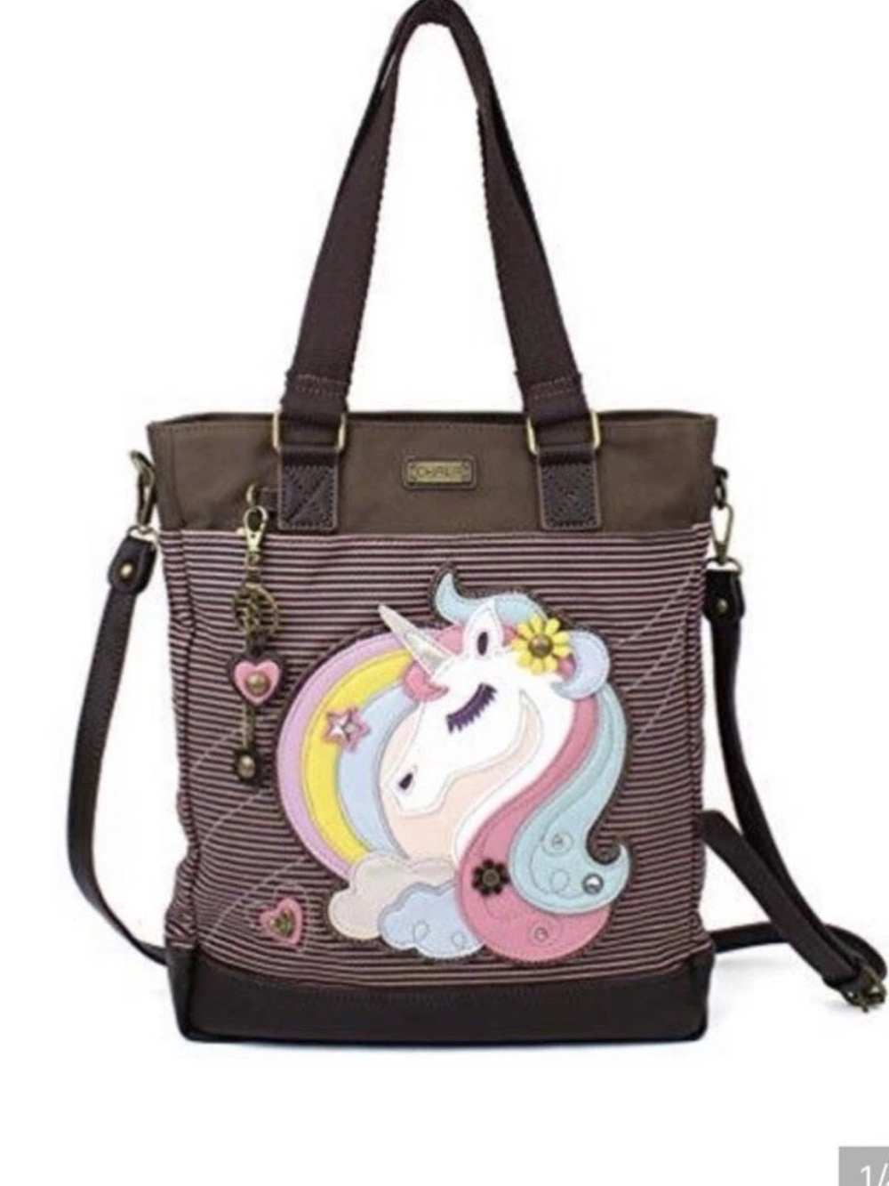 Chala Canvas & Faux Leather Unicorn Double Handle Tote
Bag Purse EUC